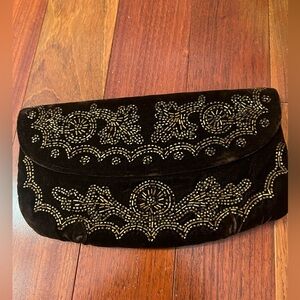 Vintage Bag dark brown Velvet Clutch Purse Beading Lovely